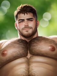 1boy 1male 2023 ai_generated aimenlover bara big_nipples chest_hair gay hairy_chest hairy_male looking_at_viewer male male_focus male_nipples males_only muscular nipples no_visible_genitalia pecs short_hair solo solo_focus solo_male stable_diffusion tagme