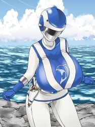 blue_dolphin choujyu_sentai_liveman cliff large_breasts sea super_sentai thick_thighs water wide_hips