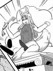 animal_humanoid black_eyes cock ear_up fox furry furry_futa furry_only futa futanari inari kitsune looking_at_penis looking_down manga_page penis_awe sant!n seated statue tail tamamo-chan tamamo_chan_a_fox tamamo_fushimi thighs thighs_large transformation uwu white_background white_fur white_hair white_skin