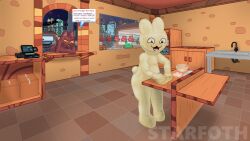 16:9 amusement_park bakery boots clothing domestic_cat english_text felid feline felis food footwear hi_res lagomorph leporid mammal rabbit rubber rubber_boots rubber_clothing rubber_suit slave star_art_hd text union_city widescreen