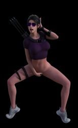 1girls 3d agent_4_tea_se7en big_breasts black_hair bottomless bottomless_female clothed clothing female female_masturbation female_only fingering_pussy fingers kate_bishop large_breasts marvel marvel's_avengers_(game) marvel_comics masturbating masturbation no_panties no_pants shirt solo sunglasses superheroine tagme thighs video_game video_game_character video_games