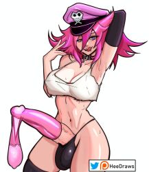 1futa armpit arms_up balls big_balls big_breasts breasts clothed clothing condom cum elbow_gloves erection final_fight futa_only futanari gloves hat heedraws huge_cock human licking_lips light-skinned_futanari light_skin partially_clothed penis pink_hair poison_(final_fight) solo standing street_fighter sweat thighhighs used_condom