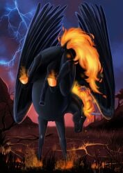 absurd_res alexandradane animal_genitalia animal_penis anus equid equine equine_anus equine_genitalia equine_penis feral fire genitals hi_res hooves horn male mammal penis unicorn wings