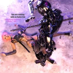 3d bikini cyberpunk cyberpunk_2077 defeated defeated_heroine green_eyes latex ninja piercing piercings pink_hair rylen_eso sword tattoo that3dartist torture