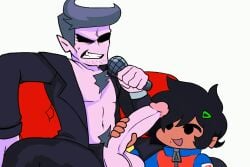 2boys 2d_animation animated balls big_penis black_hair clenched_teeth daddy_dearest dark-skinned_male demon friday_night_funkin gay grabbing_penis hairclip hairy_chest hoodie jacket kit_nsfw loop masturbating masturbation microphone original_character pubic_hair purple_penis purple_skin smile sofa sweat sweating yaoi young