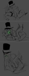 2boys black_hat black_hat_(villainous) blush_lines clothing dr._flug_(villainous) gay green_tongue humanoid kissing male male/male male_only no_visible_genitalia straitjacket villainous zwagyzonk