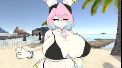 animated beach between_breasts big_breasts bikini bouncing_breasts breasts busty_boy furry huge_breasts music peanut_butter_(theycallhimcake) sound tagme theycallhimcake video vrchat vrchat_avatar