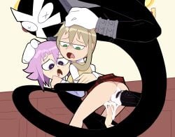 anal anal_creampie androgynous big_penis creampie crona_(soul_eater) cum cum_in_pussy cum_inside dick double_penetration female feminine_male green_eyes maka_albarn male miscon penis pink_hair ragnarok_(demon_sword) sex shocked shocked_expression soul_eater threesome vaginal_penetration