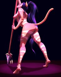 ass ass_focus barefoot black_hair breasts cat_ears cat_tail chisappai female league_of_legends naked naked_female nidalee ponytail riot_games spear tribal_markings tribal_tattoo tribal_tattoos