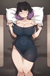 ai_generated ass ass_visible_through_thighs black_eyes black_hair breasts doublequack hilda_(series) huge_ass huge_breasts kaisa_(hilda) large_ass large_breasts mommy navel navel_visible_through_clothes nightgown pale-skinned_female pale_skin purple_hair stable_diffusion thick_ass thick_body thick_breasts thick_butt thick_hips thick_legs thick_thighs tight_clothes tight_clothing two_tone_hair voluptuous voluptuous_female wide_hips