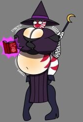 big_breasts clothing countryhumans countryhumans_girl ech0chamber expansion female female_only gray_background inflated_belly inflation japanese_empire_(countryhumans) simple_background