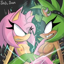 afrosoricid amy_rose angry angry_sex angry_tribadism anthro anthro_only artist_signature blush bodily_fluids breasts breath duo electricity electrostimulation eulipotyphlan eyelashes eyeliner eyeshadow female female/female female_only furry furry_only hedgehog hi_res idw_comics idw_publishing makeup mammal medium_breasts medium_hair mobian_(species) nipples nude panting piercing saturn_sand scissoring sega sex sharp_teeth small_breasts sonic_(series) sonic_the_hedgehog_(comics) sonic_the_hedgehog_(idw) sonic_the_hedgehog_(series) surge_the_tenrec sweat teeth tenrec tribadism vaginal_penetration yuri