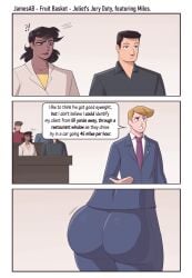 big_ass big_butt blonde_hair courtroom dialogue english_text fruit_basket_(jamesab) jamesab juliet_mankai_(jamesab) jury_duty male_focus miles_miller_(jamesab) staring_at_ass text tight_pants