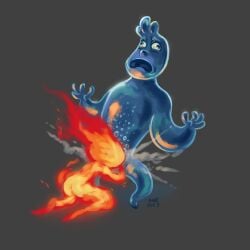 1boy 1girls 2023 4_fingers ass blowjob bubble bubbles butt date dated elemental_(pixar) ember_lumen fire humor kaek_art pixar screaming_in_agony smoke steam wade_ripple water water_bubbles