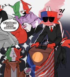 ._. ailewzol animal_ears ashamed ass blush countryhumans dialogue gay green_hair green_skin male male_only meme mexico_(countryhumans) motoanexo nervous pants_down red_body red_hair red_skin sdlg serious sex_toy shitpost spanish_text testicles text united_states_of_america_(countryhumans) vibrator vibrator_in_ass white_body white_skin yaoi yaoi_story