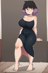 ai_generated ass ass_visible_through_thighs barefoot black_eyes black_hair blue_dress breasts doublequack dress feet hilda_(series) huge_ass huge_breasts kaisa_(hilda) large_ass large_breasts navel navel_visible_through_clothes pale-skinned_female pale_skin purple_hair stable_diffusion standing thick_ass thick_body thick_breasts thick_butt thick_hips thick_legs thick_thighs tight_clothes tight_clothing toes two_tone_hair voluptuous voluptuous_female wide_hips