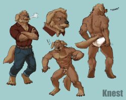 anthro ass balls barefoot blue_background blue_bottomwear blue_clothing blue_jeans blue_pants bottomwear briefs briefs_only brown_belt brown_body brown_fur canid canine canis closed_eyes clothed clothing crossed_arms denim denim_clothing domestic_dog facial_hair feet frustrated fur genitals hi_res humanoid_genitalia humanoid_penis jeans knest male mammal maroon_polo_shirt maroon_shirt moustache nude open_mouth pants penis polo_shirt red_clothing red_polo_shirt red_shirt red_topwear scratching_butt shirt simple_background solo teeth_showing tighty_whities tongue_showing topless topwear underwear underwear_only waking_up white_briefs white_clothing white_underwear yawn