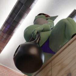 3d animated big_belly exercise female gobbo@gym goblin goblin_female green-skinned_female gym gym_clothes kettlebell mp4 no_sound ovinaxu pregnant squats tagme video weightlifting weights