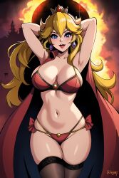 1girls ai_generated big_breasts bikini blonde_hair blue_eyes breasts busty cleavage female hi_res large_breasts legs long_hair looking_at_viewer mario_(series) navel nintendo pose posing princess princess_peach sensual sexy_armpits smile solo source_request thighs voluptuous