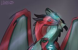 bedroom_eyes celery_kin dragon duo fan_character female feral frill_(anatomy) from_behind_position glowing hand_holding hi_res kin_(celery_kin) male male/female narrowed_eyes offscreen_sex rainwing_(wof) seawing_(wof) seductive sex skywing_(wof) wings_of_fire