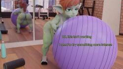 3d bloated_belly exercise female gobbo@gym goblin goblin_female gym gym_clothes labor ovinaxu pregnant yoga_ball