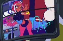 1800lush against_glass agent_8_(splatoon) animal_humanoid animated animated_gif anthro blue_skin cephalopod cephalopod_humanoid humanoid mask_(marking) medium_breasts midriff miniskirt nintendo octoling octopus patricia_(splatoon) pressed_on_glass pseudo_hair sex sex_from_behind size_difference splatoon splatoon_(series) subway tagme tentacle tentacle_hair train train_interior