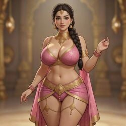 1:1 1girls ai_generated archway bell_earrings belly_button bindi black_hair blurry_background blush bracelet braided_hair cel_shading classical cleavage dancer dancer_girl dancer_outfit earrings embroidery eyelashes female forehead_jewelry gold_jewelry gold_trim grok hair_over_shoulder hourglass_figure indian indian_clothes indian_female jewelry large_breasts lipstick midriff necklace pink_clothing rgomez007 self_upload single_braid smiling_at_viewer solo_female standing temple temple_background thick_outline thick_thighs thighlet traditional_clothes voluptuous warm_colors warm_lighting wide_hips