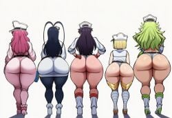 1femboy 1male 4girls ai_generated ass ass_chart ass_focus bambietta_basterbine behind_view black_hair bleach bleach:_the_thousand-year_blood_war blonde_hair bubble_butt candice_catnipp dumptruck_ass female femboy giselle_gewelle green_hair hat large_ass liltotto_lamperd long_hair magenta_hair male meninas_mcallon novelai spankable_ass