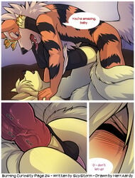 2013 anal anthro arcanine blue_eyes burning_curiosity canine comic crossdressing dialog elan_ardor english_text father fox fur furry furry_tail girly herraardy incest male mammal multiple_tails ninetales nintendo parent penetration pokemon pokemon_(species) scy_storm sex tail text tyson_ardor video_games yaoi