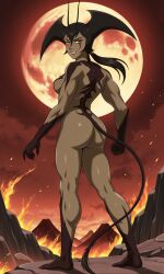 1girls ai_generated aispanhenani ass athletic_female avatar_legends avatar_the_last_airbender azula barefoot bat_wings black_fur black_hair brown_eyes calf_muscles claws covered_nipples crossover dark_skin demon_girl devilman devilman_lady exhibitionism facepaint fire fit_female fur hairy hairy_pussy head_wings long_hair looking_at_viewer looking_back medium_breasts monster_girl muscular_arms muscular_ass muscular_back muscular_female muscular_legs muscular_thighs nude nude_female ponytail red_nails sexy_ass smile smiling smiling_at_viewer solo solo_female standing tail tail_spade