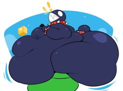 abstract_background anthro anthro_male belly_overhang big_ass big_belly black_hair black_skin blue_sky bubble_ass bubble_butt chain_chomp clouds collar exclamation_point huge_belly huge_butt large_ass mario_(series) morbidly_obese movement_lines naked naked_male neetbean nintendo obese obese_male overweight overweight_male pipe sharp_teeth side_view spiked_bracelet spiked_collar thick_arms thick_thighs warp_pipe wide_hips