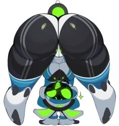 android ass breasts female full_body glowing glowing_eyes green_eyes magnetstuff project_turboblast robot sexy simple_background tagme tagme_(artist) tempo_(project_turboblast) upside-down white_background