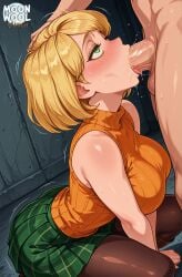 ai_assisted ai_generated ashley_graham ashley_graham_(ella_freya) big_breasts blonde_female blonde_hair blowjob breasts caption clothed clothed_female comic curvy curvy_body curvy_female deepthroat fellatio from_side green_eyes irrumatio large_breasts moonwool_branch oral oral_sex pleasure_face resident_evil resident_evil_4 resident_evil_4_remake short_hair spread_legs squatting sucking sucking_penis talking talking_to_viewer thick_ass thick_thighs thighs uncensored