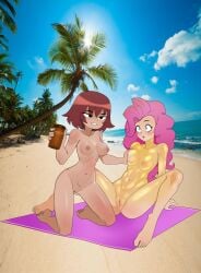 2girls anoneysnufftan applying_sunscreen auburn_hair beach beach_towel blue_eyes breast_grab breasts crossover embarrassed embarrassed_nude_female female female_only friendship_is_magic gasp hawaiian_tropic humanized humiliation imminent_death killer_lotion kim_pine leaning_back long_hair lotion lotion_bottle massage murder my_little_pony nipples nude nude_beach oil oiled on_knees penalty_game peril pink_hair pinkie_pie_(mlp) pussy reclining rubbing scott_pilgrim shiny_skin short_hair sitting small_pupils snuff spread_legs summer sunbathing sunscreen towel wide_eyed
