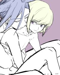 2boys after_sex androgynous bite_mark bite_marks blonde_hair drawing femboy galo_thymos gay hug lio_fotia monochrome partially_colored promare size_difference sketch twink wholesome yaoi