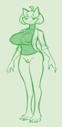 bottomless breasts female horns huge_breasts humanoid nipple_bulge noill oni pussy thick_thighs wide_hips