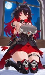 1girl 1girls ahoge ai_generated bare_shoulders bed bedroom big_boobs big_breasts big_tits black_corset black_hair black_hair_female blushing blushing_female boobs breasts busty busty_female corset curvaceous curvaceous_body curvaceous_female curvaceous_figure curvaceous_hips curvaceous_thighs curvy curvy_body curvy_female curvy_figure curvy_hips eyes female full_moon fully_clothed fully_clothed_female gloves hair hair_between_eyes hair_ornament honkai_(series) honkai_impact_3rd hourglass_figure hourglass_figured_female hoyoverse image kneeling kneeling_female kneeling_on_bed large_boobs large_breasts large_tits long_hair mihoyo miniskirt moon multicolored_hair night night_background night_sky plump_breasts plump_hips plump_thighs plump_tits red_eyes red_eyes_female red_gloves red_hair red_skirt seele_vollerei seele_vollerei_(starchasm_nyx) sexy sexy_dress sexy_female sideboob thigh_boots tree trees two-tone_hair unique_hair veliona voluptuous voluptuous_female wide_hips window