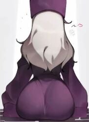 1girls animated ass ass_shake back_view bouncing_ass bubble_butt deko_morii fate_(series) illyasviel_von_einzbern jiggle_physics large_ass long_hair long_sleeves purple_coat purple_hat sitting sleeves_past_fingers spoken_heart tagme teasing video white_background white_hair wobbling_ass