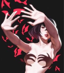 1girls areola areolae armpits arms_up black_hair blush blushing breasts comfysofa completely_nude completely_nude_female deadlock female female_only hands_casting_shadow meme mina_(deadlock) nude nude_female petite red_eyes short_hair slim_waist small_breasts solo solo_female valve vampire vampire_girl