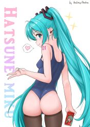 1girls andrey_pavlow aqua_hair ass back_view blue_eyes blue_hair blush butt competition_swimsuit cute cute_butt from_behind hatsune_miku heart looking_back one-piece_swimsuit peace_sign petite petite_body presenting school_swimsuit slim small_breasts smile solo swimsuit teasing thick_thighs thighhighs tight_clothes tight_clothing tight_fit twintails vocaloid