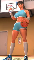 baseball_bat big_breasts bra brown_hair f4 female femscout light-skinned_female panties ponytail sfm solo_female sports_bra