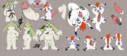 anthro anus ass balls bandai_namco beady_eyes big_balls big_penis chicostyx cloacal_penis digimon digimon_(species) duo erection feral flaccid fur gargomon genitals gomamon hi_res horn long_ears male male/male model_sheet nude penis prehensile_penis presenting presenting_anus slightly_chubby white_body white_fur