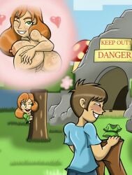 1girls 1other alex_(minecraft) ambiguous_gender assisted_exposure bare_breasts big_breasts boobs breasts female freckles freckles_on_breasts freckles_on_face freckles_on_shoulders half_naked imagination minecraft nipples orange_hair pale_skin partially_undressed ponytail punished red_hair shirt_off shirt_removed shirtless size11shaolins source_request speech_bubble steve_(minecraft) surprised ta-tas topless tummy
