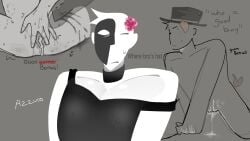 2boys artful artful_(die_of_death) bite_mark cum cuntboy cuntboy/male cuntboy_only die_of_death_(roblox) dog_ears dripping_cum english_text flower_on_head gay gay_sex scar watermark wet_pussy y/n