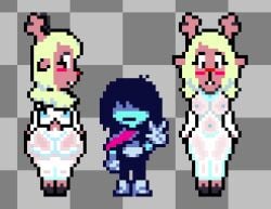 anthro antlers artist_request ass blue_body deer deltarune doelicious human kris_(deltarune) mammal new_world_deer noelle_holiday reindeer see-through_clothes see-through_clothing sign sprite sprite_art sprite_sheet transparent_clothing undertale_(series) visible_breath visible_nipples