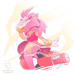 1girls amy_rose breasts dress egg_pawn gloves nipples_bulge panties panty_pull pink_body pussy reddishfox_(artist) sonic_(series) sonic_the_hedgehog_(series) upskirt