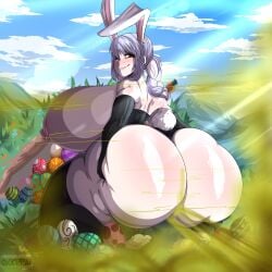 1girls animal_ears big_ass big_breasts big_butt black_legwear black_thighhighs blush braid braided_hair bunny_ears bunny_girl bunny_tail easter fart fart_cloud fart_fetish farting grabbing_own_ass hololive legwear looking_at_viewer looking_back looking_back_at_viewer okifetish okioppai one_eye_closed outside rear_view smile solo_female tail thick_thighs thighhighs usada_pekora virtual_youtuber vtuber watermark white_hair