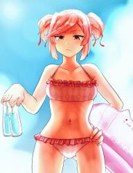 1girls 5_fingers :3 bikini blue_popsicle breasts dessert doki_doki_literature_club female floaty food natsuki_(doki_doki_literature_club) pink_eyes pink_hair popsicle popsicles swimsuit_skirt ひお太_(artist)