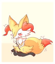 absurdres animal_ear_fluff animal_ears animal_nose anthro between_legs black_fur blush body_fur border braixen closed_eyes commentary_request female female_masturbation flat_chest fox_ears fox_girl fox_tail full_body furry furry_female highres holding holding_stick masturbation moaning multicolored_fur neck_fur oerba_yun_fang open_mouth outline pokémon_(species) pokemon pokemon_(species) rope_(pixiv_86609436) sideways_mouth simple_background sitting skin_fang snout solo stick tail translation_request trembling u_u wariza white_border white_fur white_outline yellow_background yellow_fur