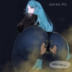 1girls ass ass_grab big_ass big_butt blue_hair death_sworn_katarina death_sworn_series fart fart_cloud fart_fetish floating_hands katarina_du_couteau league_of_legends looking_back partial_male purple_eyes rear_view smile somang spread_ass spread_butt spreading_ass spreading_buttocks standing visible_breath white_skin